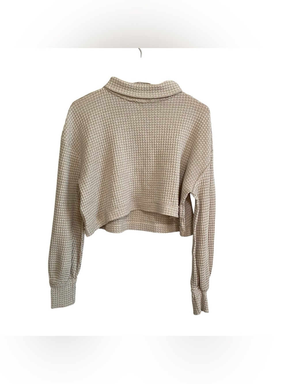 Free People Neutral Beige Oatmeal Crop BK Thermal Mock Neck Long Sleeve Top Med